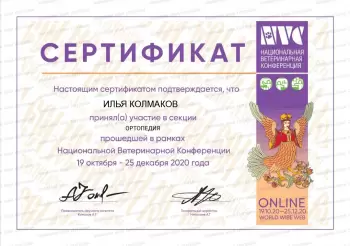 Сертификат сотрудника Колмаков И.С.